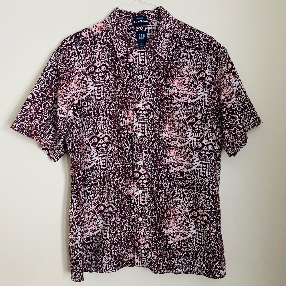 Gap men’s short sleeve button down relaxed fit summer tropical shirt burgundy